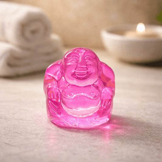 Bouddha en Verre Fuchsia - Porte-Bonheur Passion