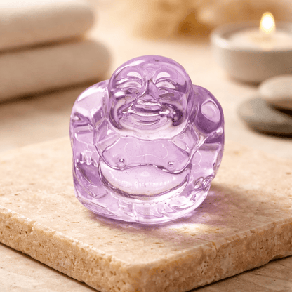 Bouddha en Verre Mauve - Porte-Bonheur Sérénité