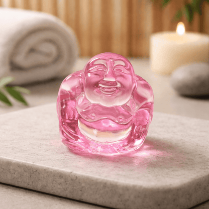 Bouddha en Verre Rose - Porte-Bonheur Amour