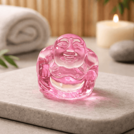 Bouddha en Verre Rose - Porte-Bonheur Amour