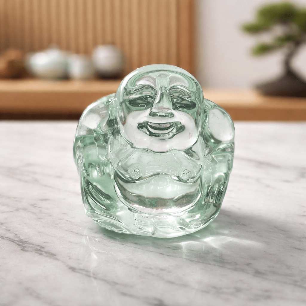 Bouddha en Verre Vert d'Eau - Porte-Bonheur Zen
