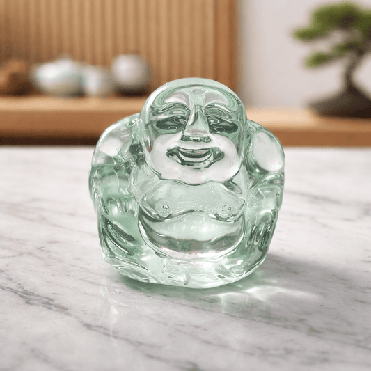 Bouddha en Verre Vert d'Eau - Porte-Bonheur Zen