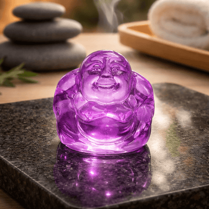 Bouddha en Verre Violet - Porte-Bonheur Spirituel