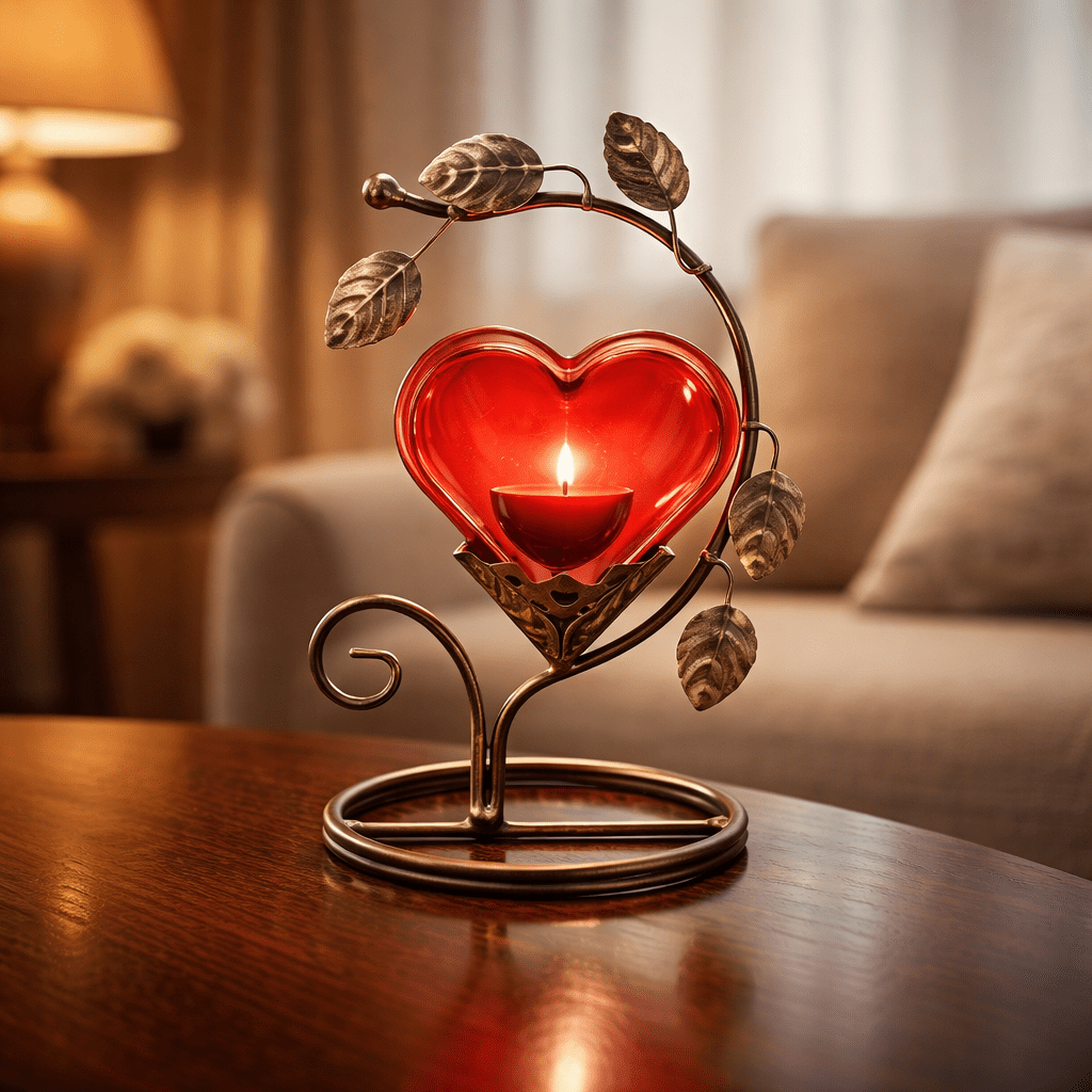 Porte-bougie romantique en forme de cœur rouge - Déclarez votre amour avec style.