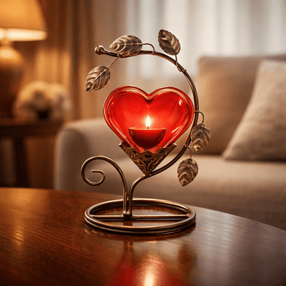 Porte-bougie romantique en forme de cœur rouge - Déclarez votre amour avec style.