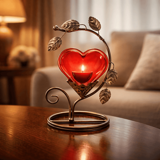 Porte-bougie romantique en forme de cœur rouge - Déclarez votre amour avec style.