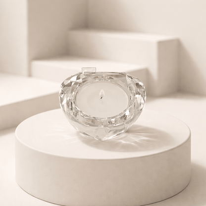 Bougeoir diamant en verre - Design géométrique moderne et élégant.
