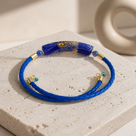 Bracelet Acier Verre Murano Bleu Nuit + sodalite - Collier Vénitien Certifié