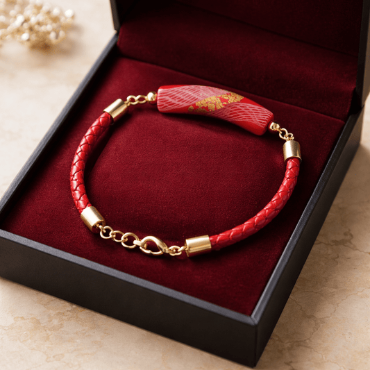 Bracelet Acier Verre Murano Rubis + agate rouge - Bijou Vénitien Artisanal