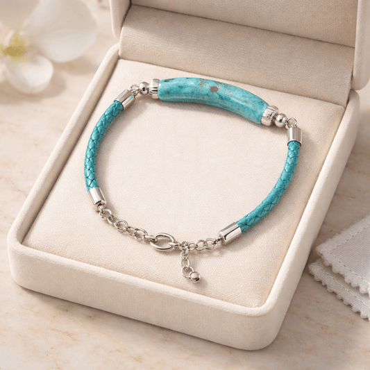 Bracelet Argent 925 Verre Murano Ciel simili cuir Bijou Vénitien Artisanal