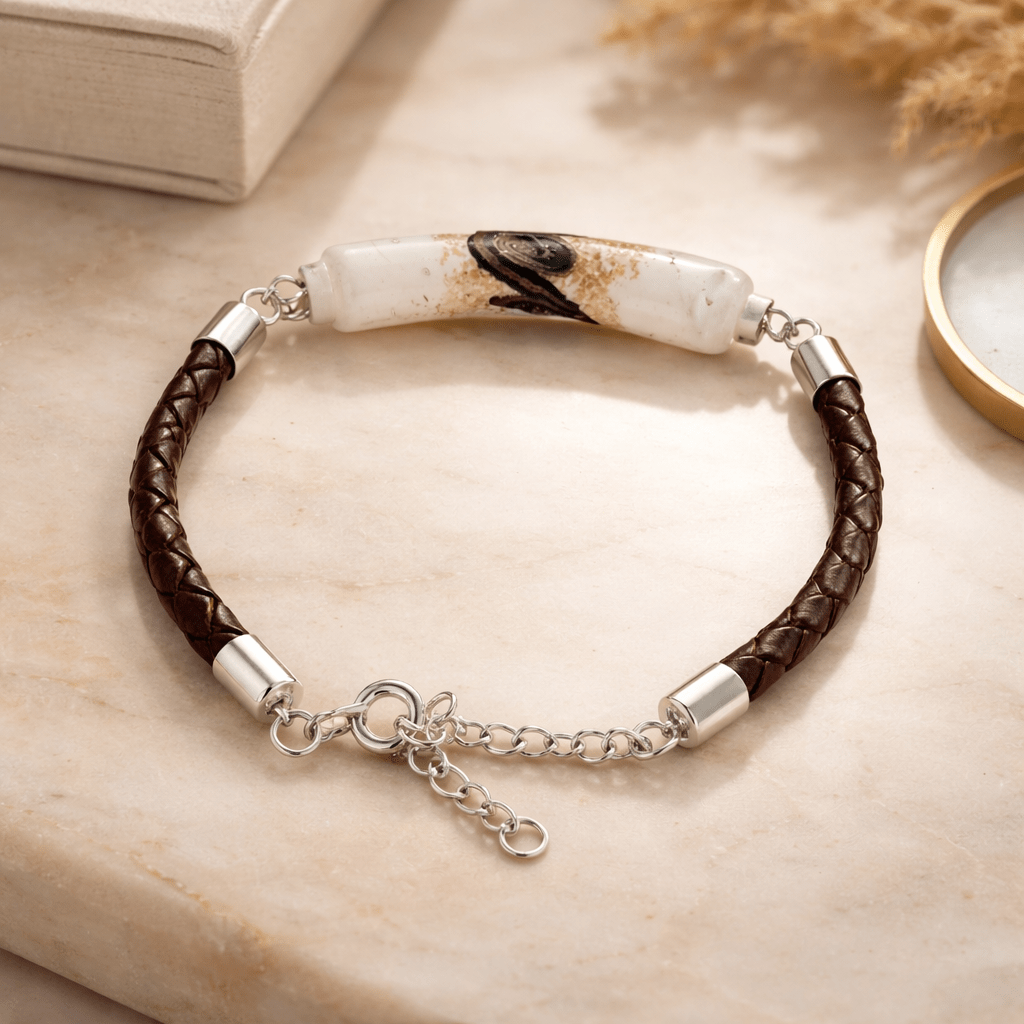Bracelet Argent 925 Verre Murano nacre simili cuir Bijou Vénitien Artisanal