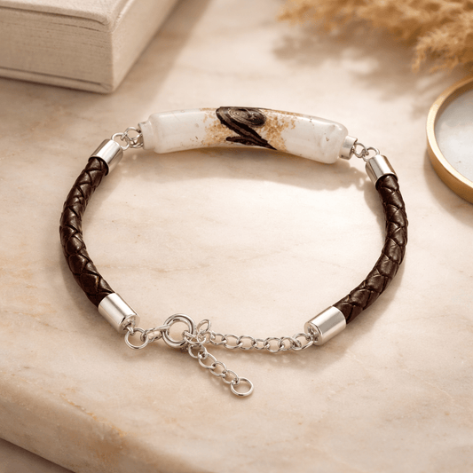 Bracelet Argent 925 Verre Murano nacre simili cuir Bijou Vénitien Artisanal