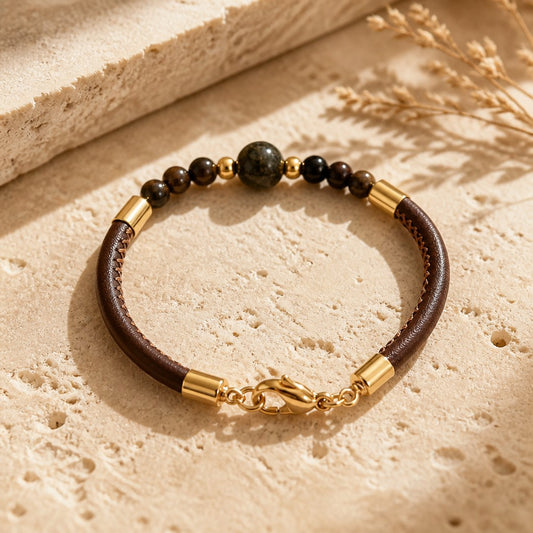 Bracelet Bronzite Acier - Pierre Naturelle simili cuir