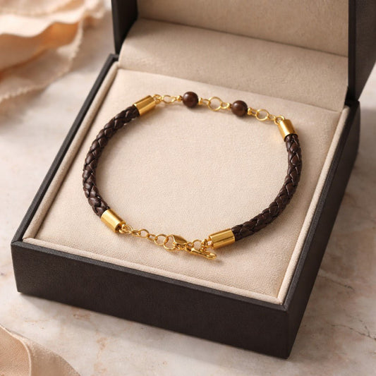 Bracelet Bronzite Acier - Pierre Naturelle simili cuir