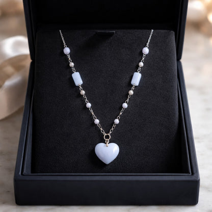 Pendentif Calcédoine Bleue Cœur Argent 925 - Pierre d'Apaisement