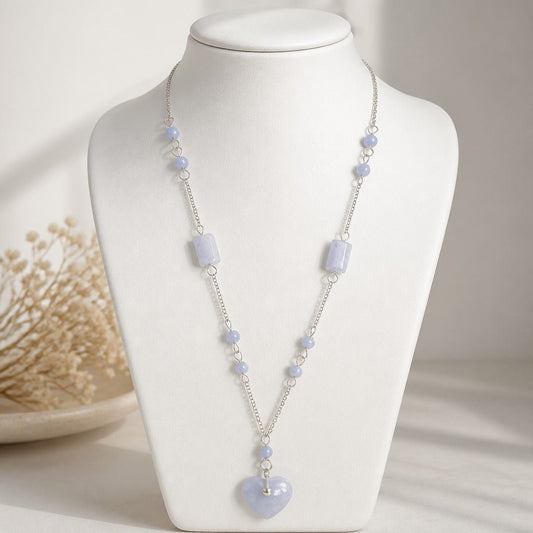 Pendentif Calcédoine Bleue Cœur Argent 925 - Pierre d'Apaisement