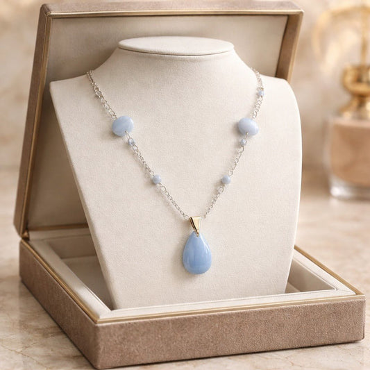 Pendentif Calcédoine Bleue Argent 925 - Pierre de Communication | Les Secrets de Louisette