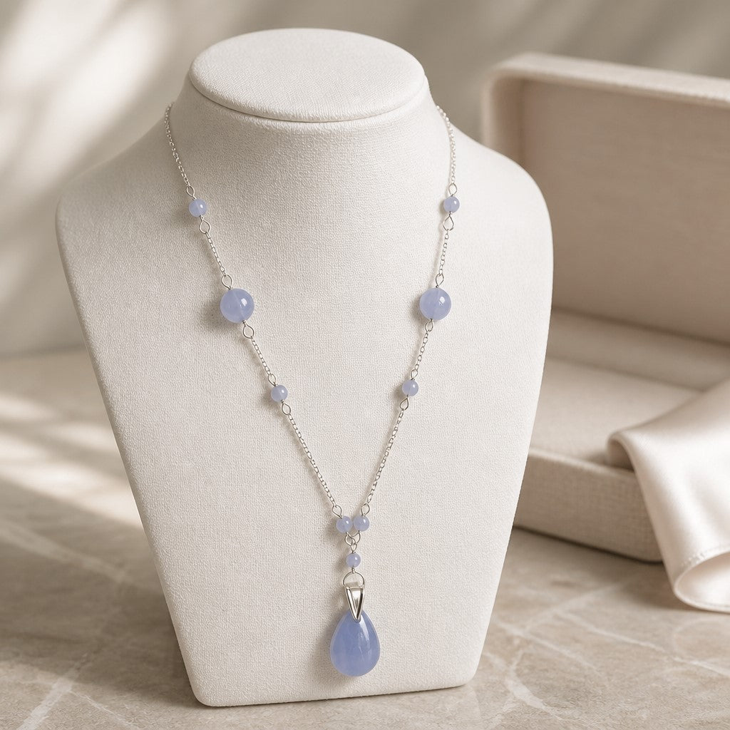 Pendentif Calcédoine Bleue Argent 925 - Pierre de Communication | Les Secrets de Louisette