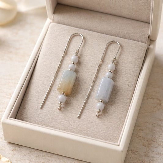 Boucles d'Oreilles Calcédoine Bleue - Argent 925 & Pierre Naturelle