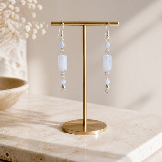Boucles d'Oreilles Calcédoine Bleue - Argent 925 & Pierre Naturelle