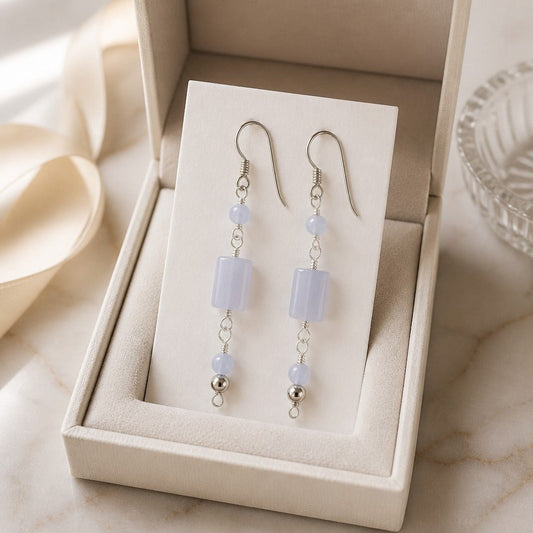 Boucles d'Oreilles Calcédoine Bleue - Argent 925 & Pierre Naturelle