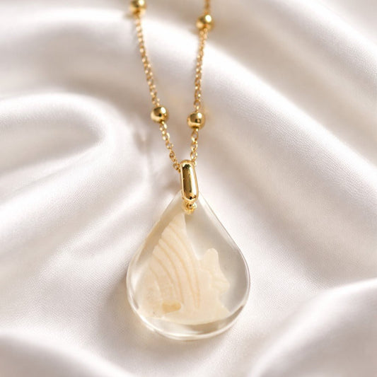Collier Pendentif Poisson Discus Blanc en Résine - Tropical Pur