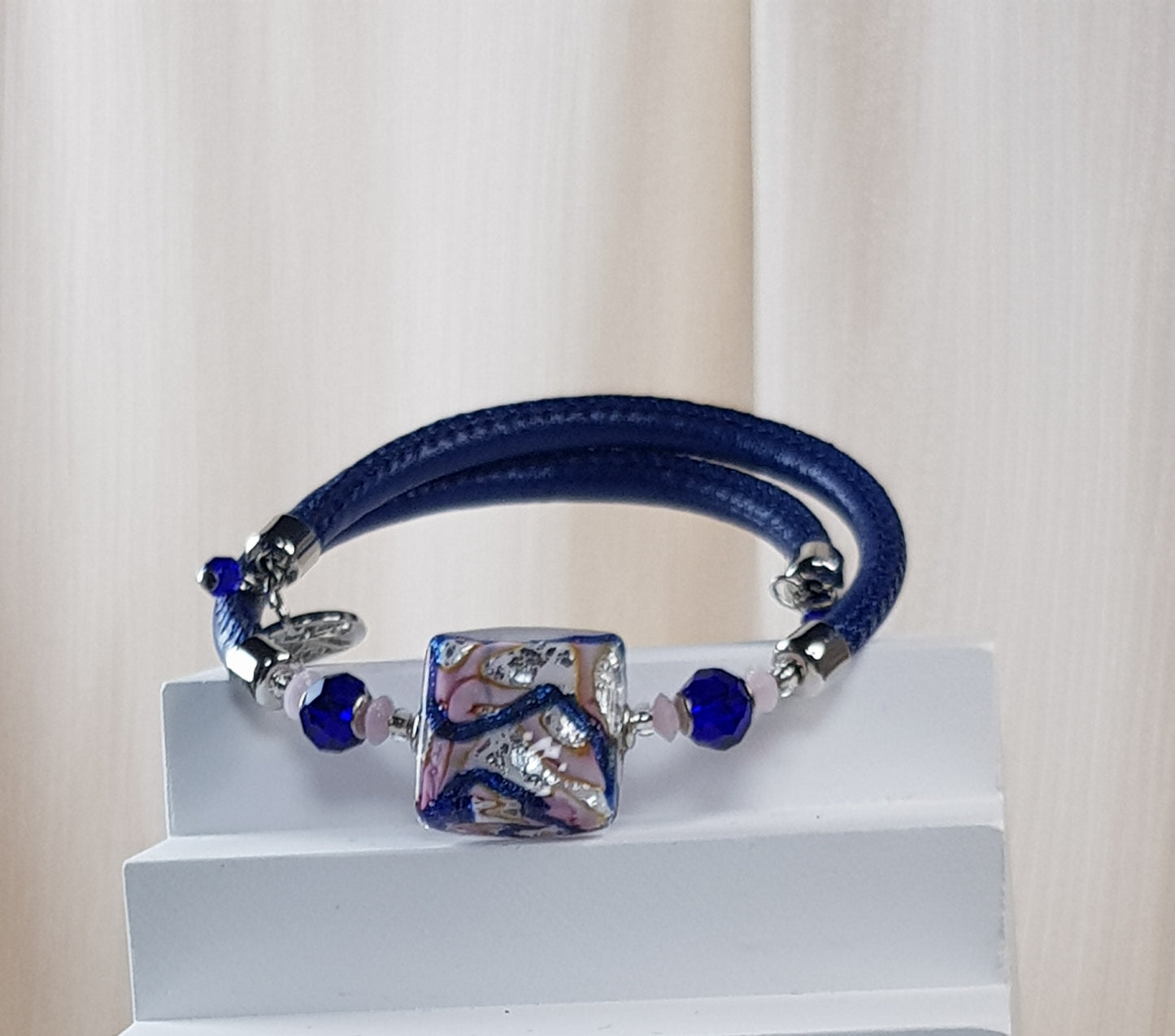 Bracelet murano carré bleu rose