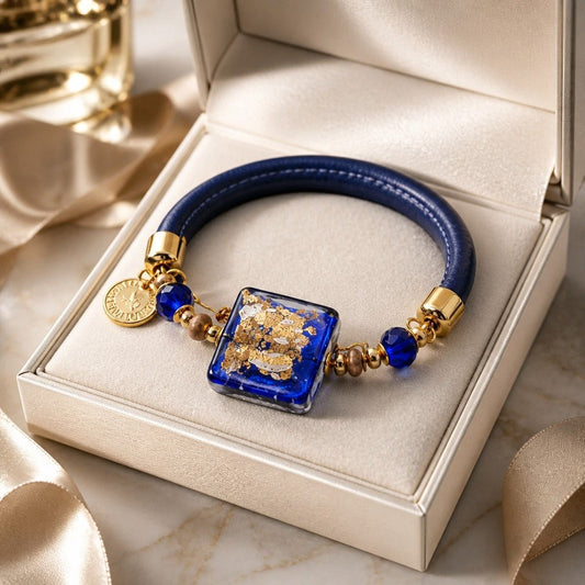 Bracelet Murano Carré Bleu - Verre Vénitien Authentique Fait Main
