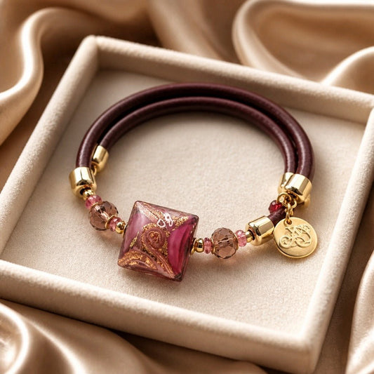 Bracelet Murano Carré Grenat - Verre de Venise Certifié