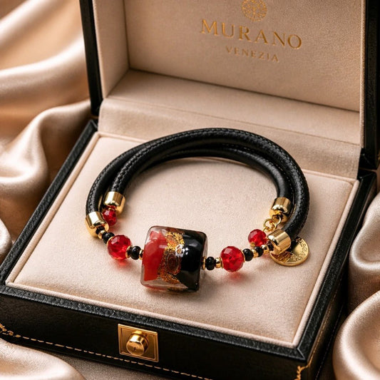 Bracelet Murano Carré Rubis - Verre Vénitien Certifié