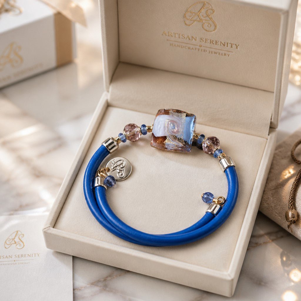 Bracelet Murano Carré Tendresse Bleu Rose - Harmonie Vénitienne