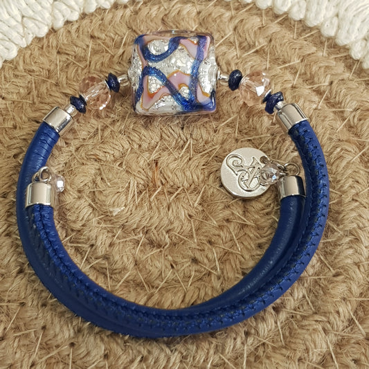 Bracelet murano carré bleu rose