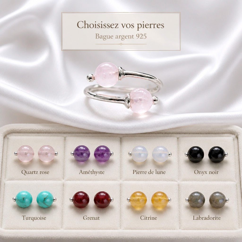 Bague  Pierres Naturelles au choix Argent 925 - Création Personnalisée