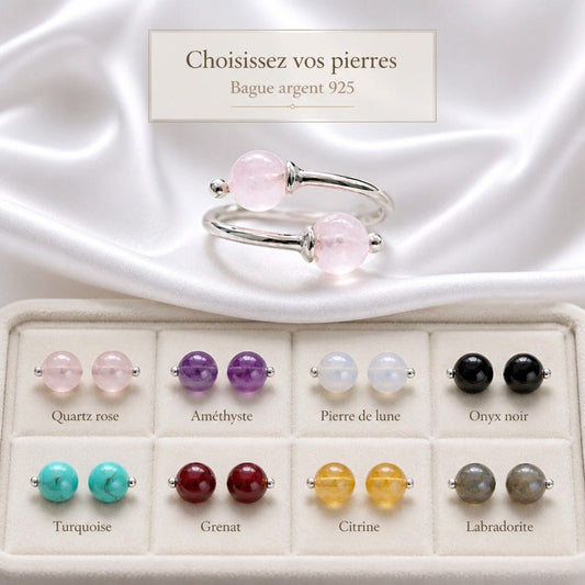 Bague  Pierres Naturelles au choix Argent 925 - Création Personnalisée