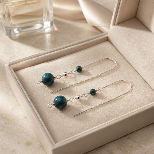 Boucles d'Oreilles Chrysocolle - Argent 925 & Pierre Naturelle