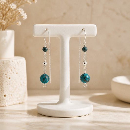Boucles d'Oreilles Chrysocolle - Argent 925 & Pierre Naturelle