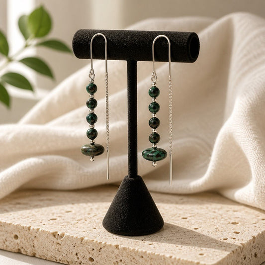 Boucles d'Oreilles Chrysocolle - Argent 925 & Pierre Naturelle