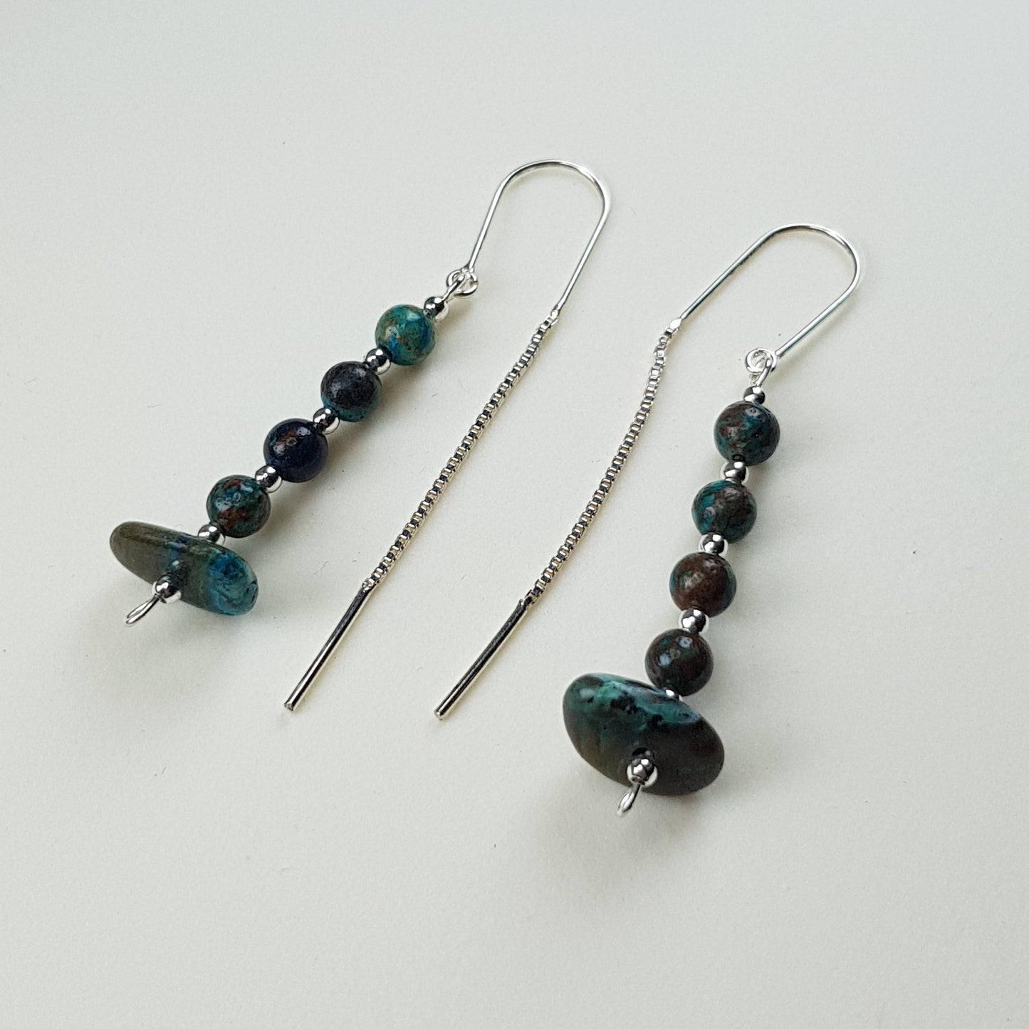 Boucles d'Oreilles Chrysocolle - Argent 925 & Pierre Naturelle