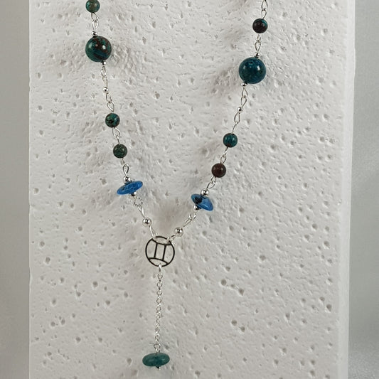 Pendentif Astrologique Gémeaux Chrysocolle Argent 925
