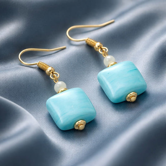 Boucles d'Oreilles Murano Turquoise 9244 - Verre Vénitien Certifié