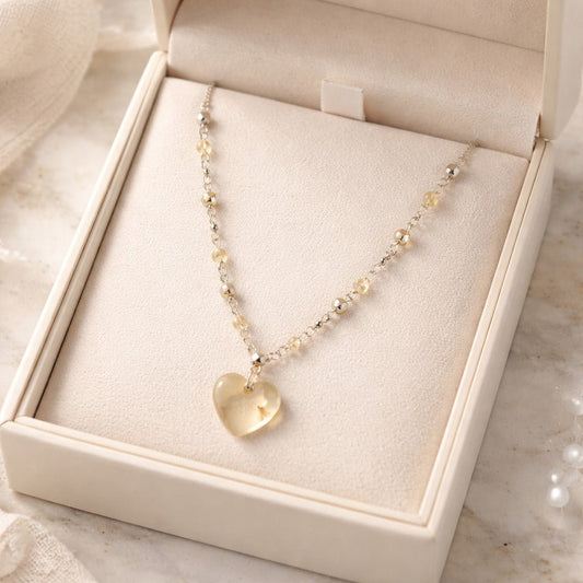 Pendentif Citrine Cœur Argent 925 - Pierre de Joie et Abondance