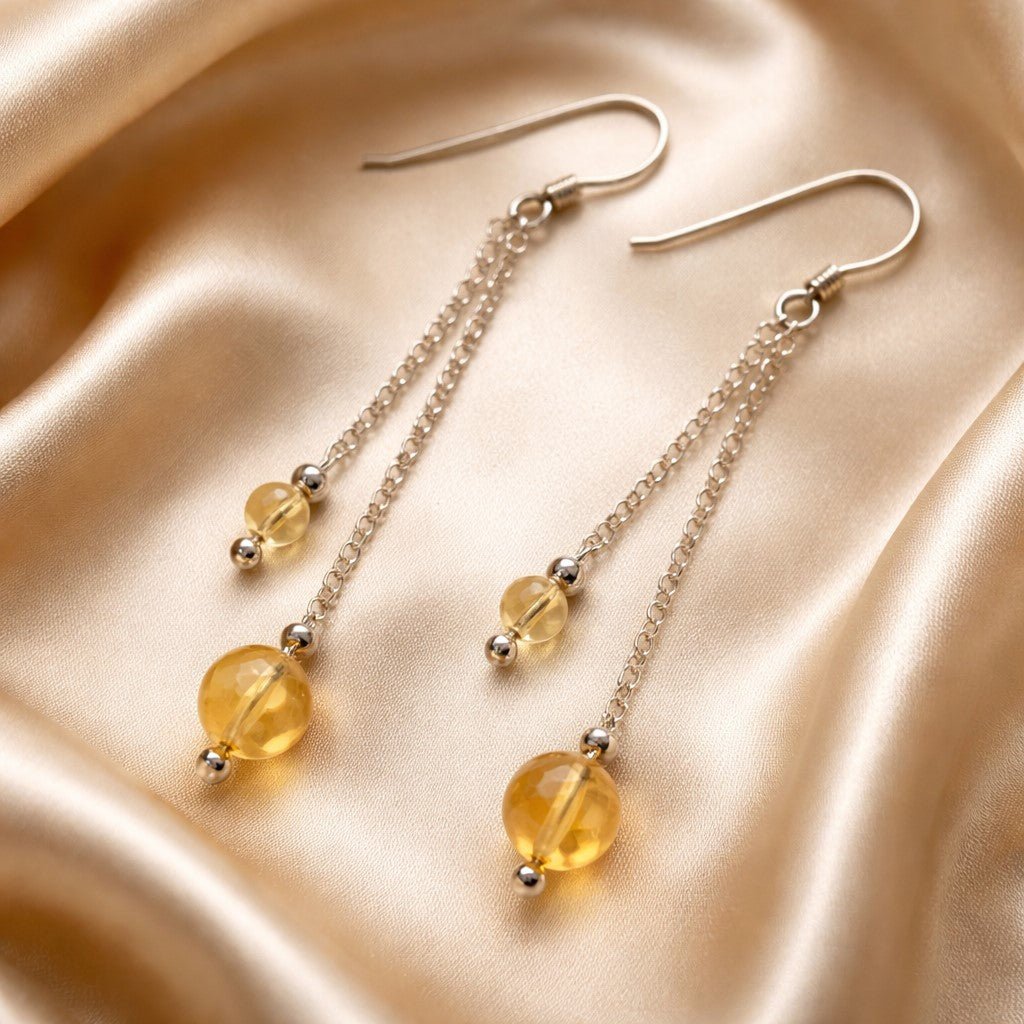 Boucles d'Oreilles Citrine - Argent 925 & Pierre Naturelle