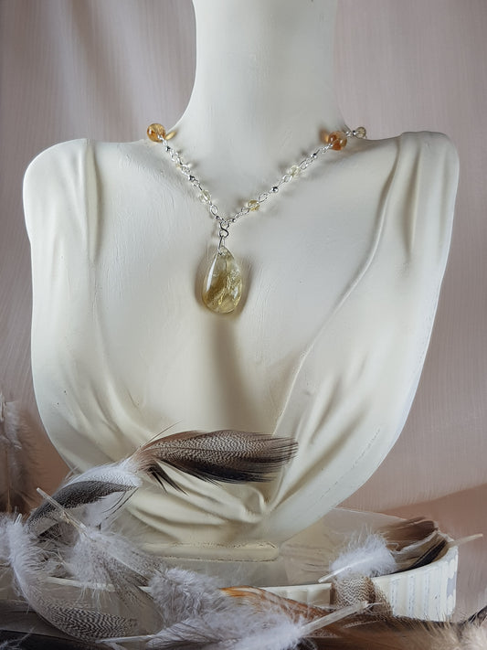 Citrine dorée goutte argent 925
