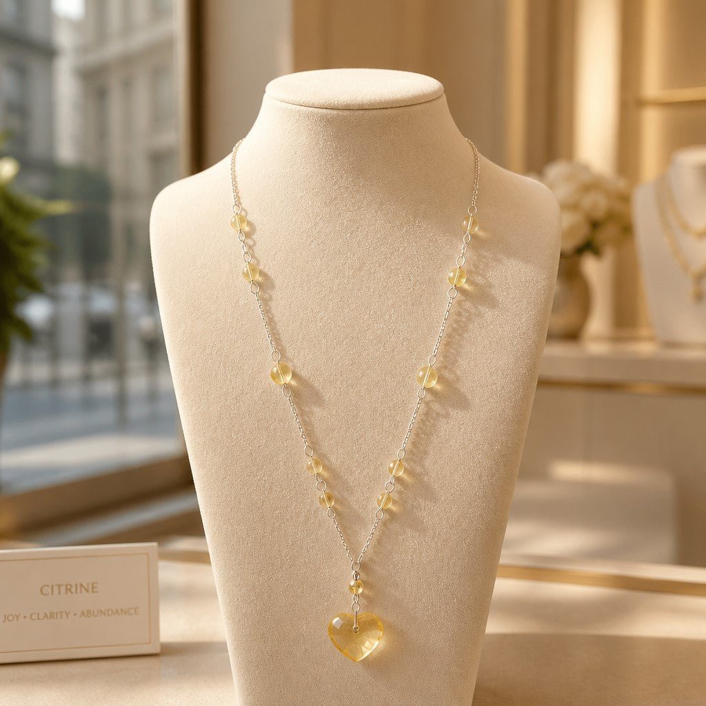 Pendentif Citrine Cœur Argent 925 - Pierre de Joie et Abondance