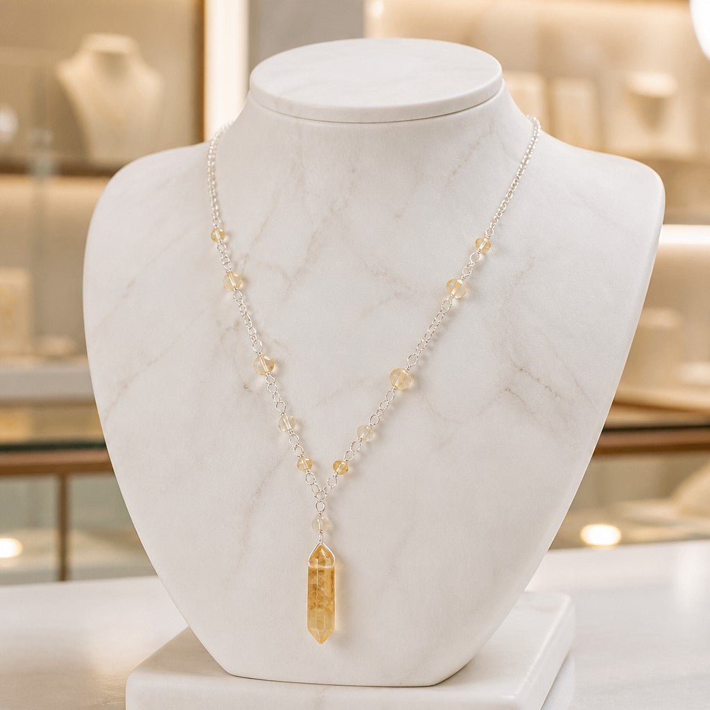 Pendentif Citrine Naturelle Argent 925 - Pierre Solaire d'Abondance