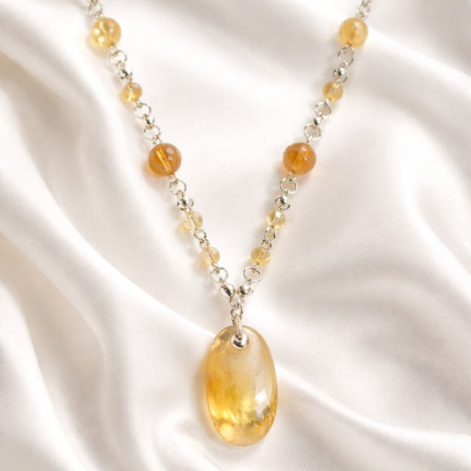 Pendentif Citrine Ovale Argent 925 | Lithothérapie Abondance | Bijoux Zen