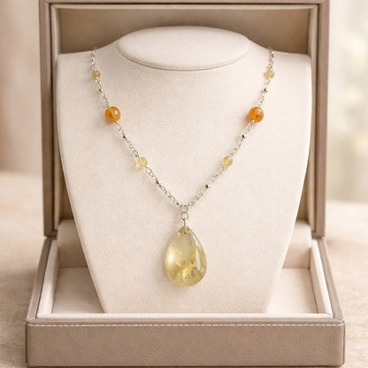 Pendentif Citrine Dorée Goutte Argent 925 | Lithothérapie Prospérité | Bijoux Zen