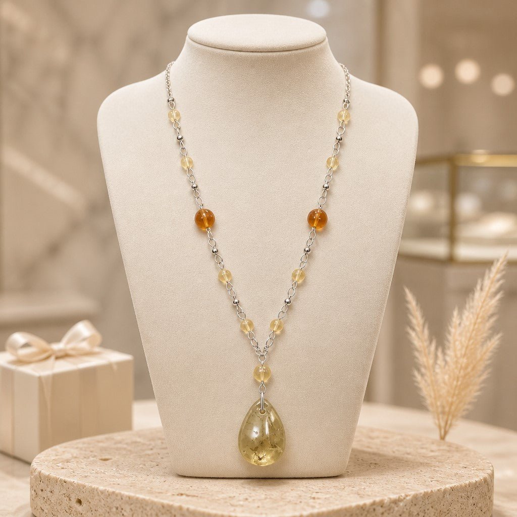 Pendentif Citrine Dorée Goutte Argent 925 | Lithothérapie Prospérité | Bijoux Zen