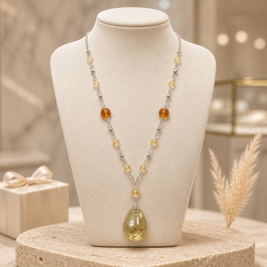 Pendentif Citrine Dorée Goutte Argent 925 | Lithothérapie Prospérité | Bijoux Zen
