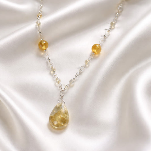 Pendentif Citrine Dorée Goutte Argent 925 | Lithothérapie Prospérité | Bijoux Zen